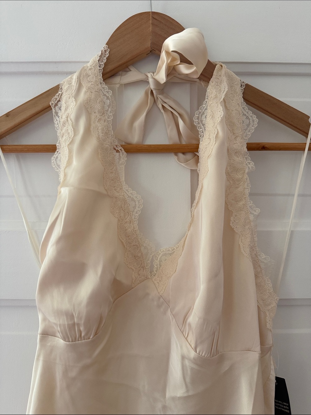Lioness Cream Satin Halter Slip Dress with Lace Trim - Picture 2 of 7